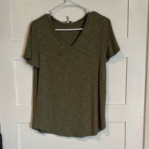 Olive Green V-Neck Women's Top